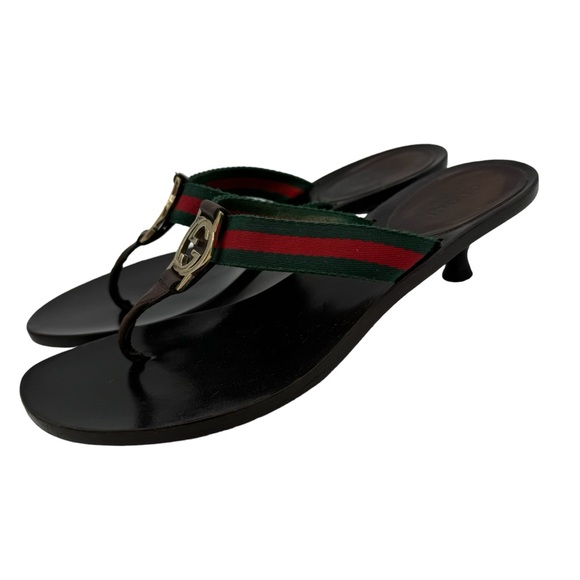 Gucci 'Lifford' GG Interlocking Nylon Thong Kitten Heels Authentic 💯 - Picture 4 of 14